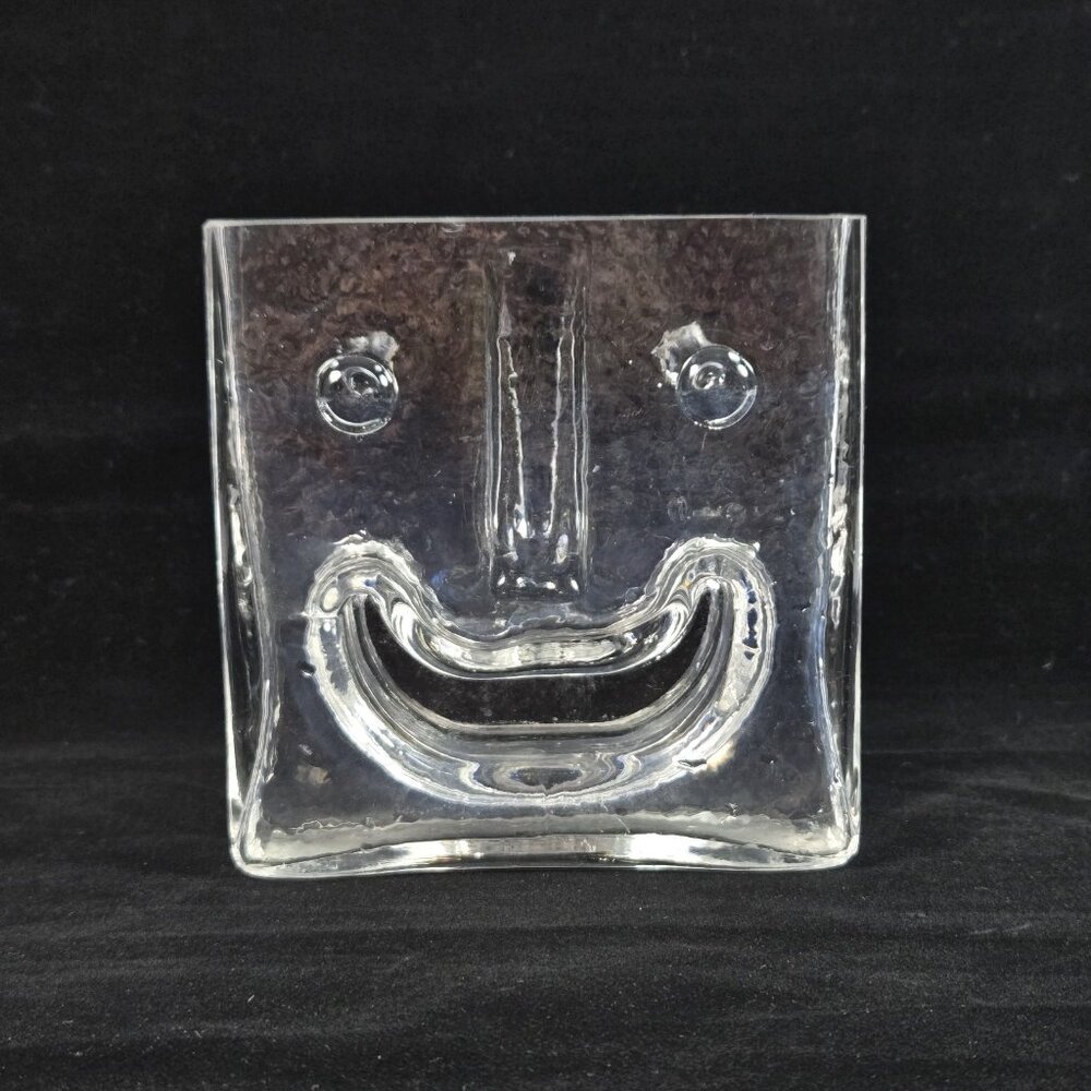 Vintage Ice Art Glass Vase Face MCM Claus Josef Riedel Signed *Chip